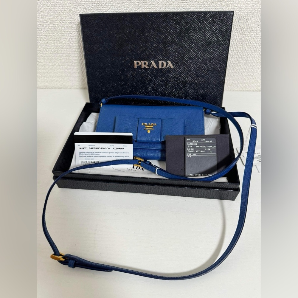 prada Bow Wallet on Strap Saffiano Leather
